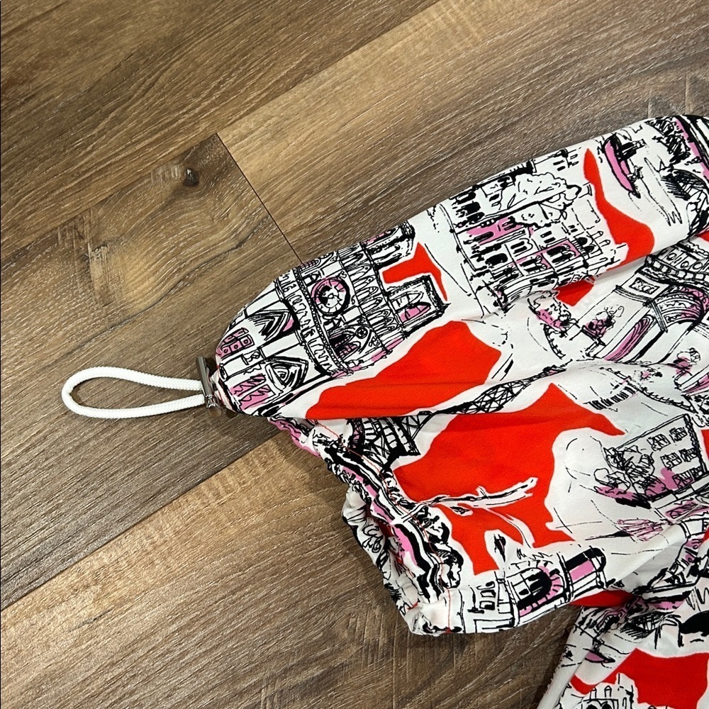 Karl Lagerfeld Women's Printed Bungee-Sleeve Short Shirt size L button Up - Picture 4 of 14